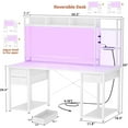 thumbnail image 3 of iSunirm Computer Desk with Storage & Hutch, 55.2'' Rectangle Gaming Desk with LED Light, Reversible Office Desk with Power Outlets, Comes with 3 Drawers, Large Workstation Desk for Home, White, 3 of 10