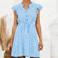 thumbnail image 6 of Henpk Summer Dresses for Women Striped T Shirt Dress Casual Midi Dress Short Sleeve Sundress with Pockets Fashion Summer Short Sleeve Stripe Print Casual Dress V-Neck Button Dress Blue L, 6 of 9
