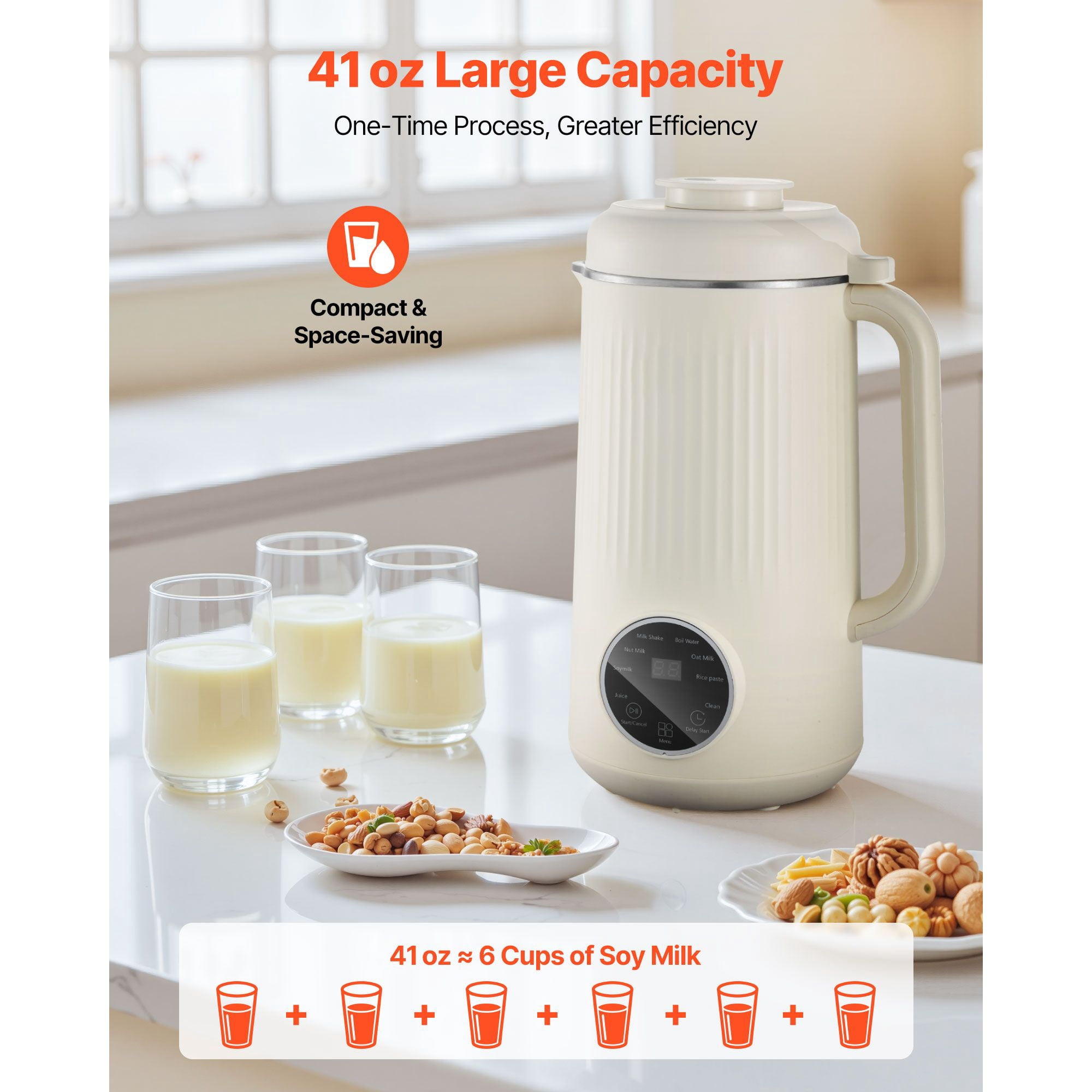 8-in-1 Nut Milk Maker 41 oz Capacity 10 Blades Self-Cleaning 12H Timer for Soy Almond Oat Milk Smoothies