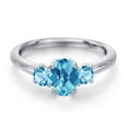 thumbnail image 3 of Gem Stone King 925 Sterling Silver Swiss Blue Topaz Engagement Ring for Women | 1.40 Cttw | Oval Checkerboard 7X5MM | Gemstone November Birthstone | Size 5, 3 of 6