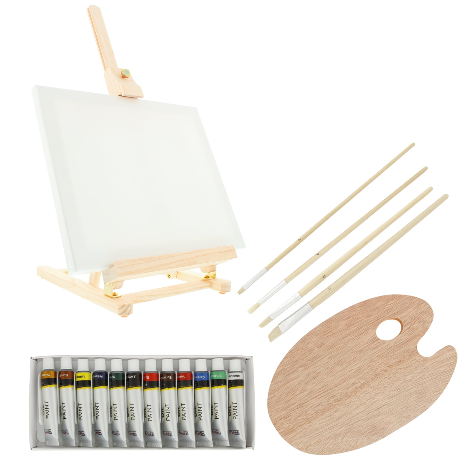 US Art Supply 19pc Oil Painting Set With Table Easel, Canvas, 12 Colors