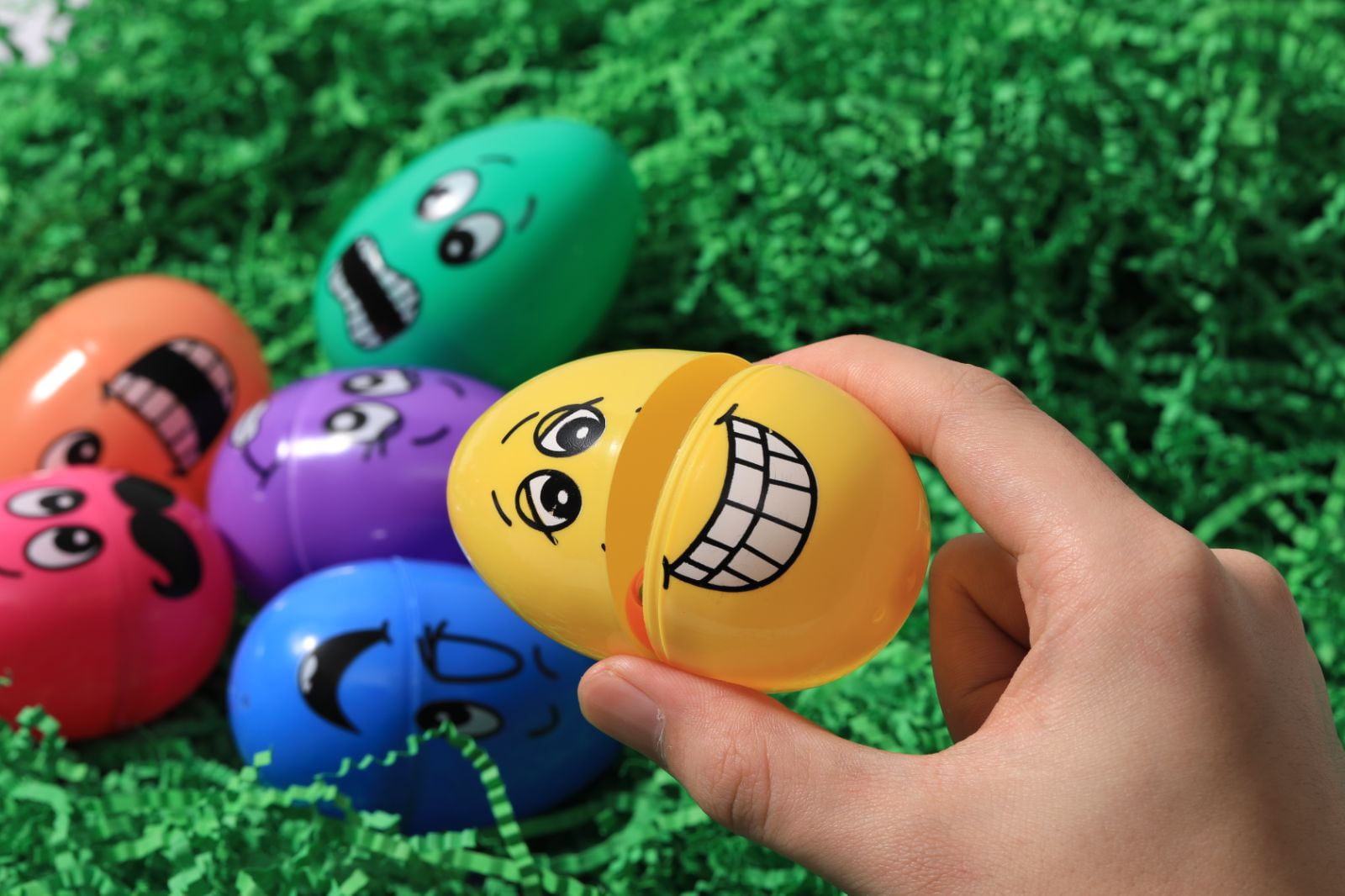 Way to Celebrate T Face Print Egg ,Funny Faces Plastic Egg Bundle -, Facial Expressions Plastic Easter Eggs 3 Inches, Fillable Easter Party