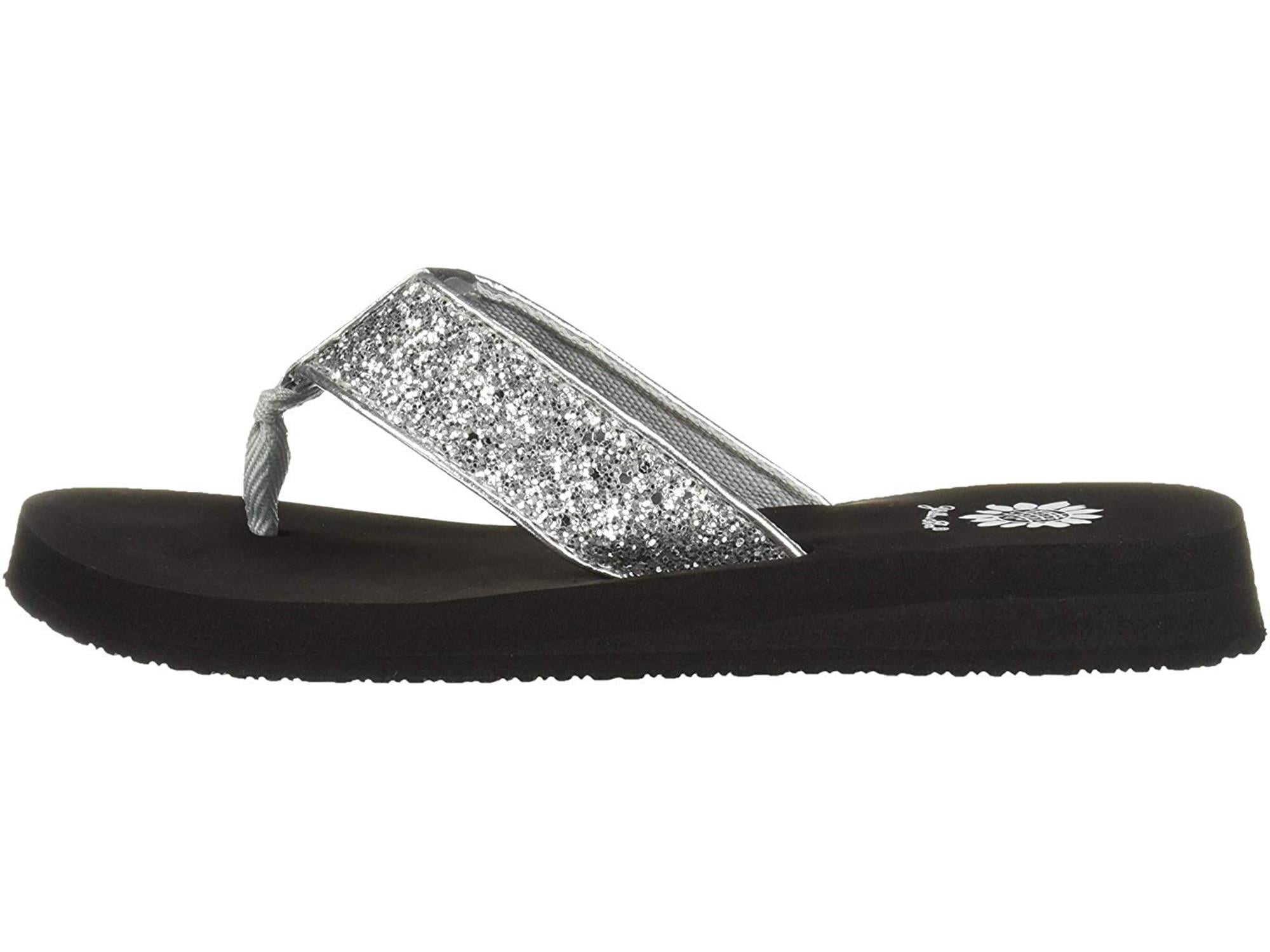 yellow box silver flip flops
