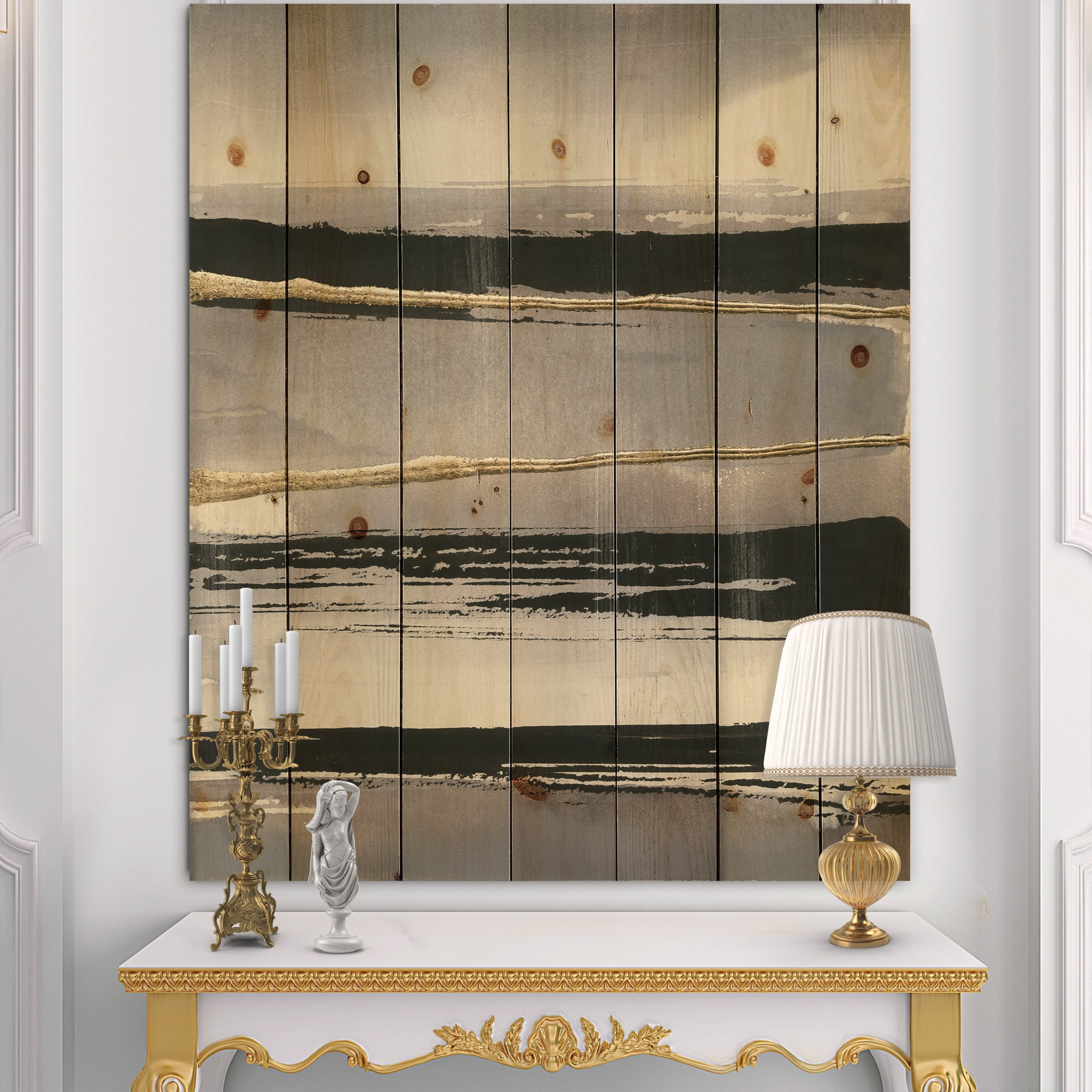 Designart 'Glamorous Morning Fog III' Modern Glam Print on Natural Pine Wood