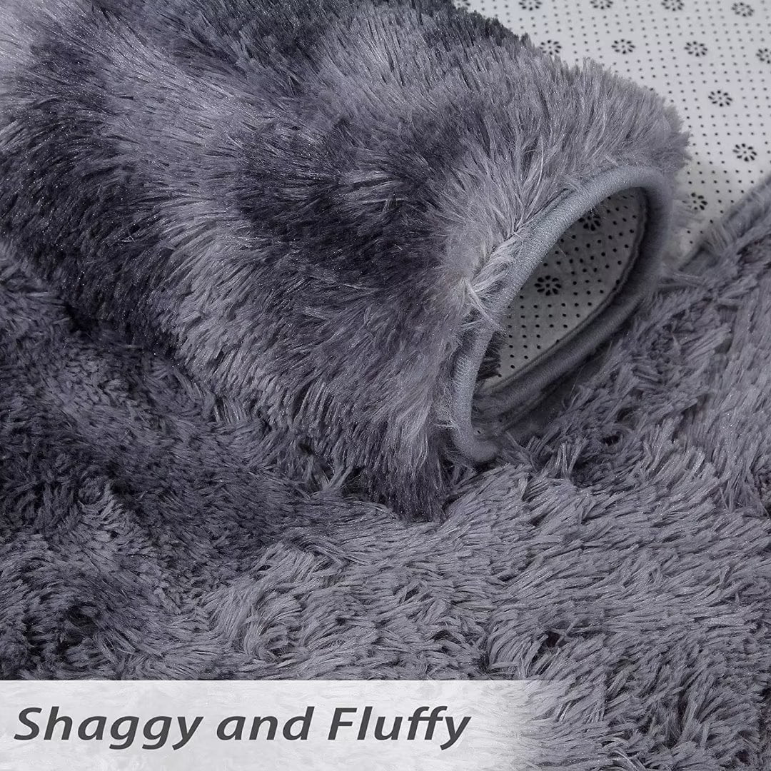 CAROMIO 5 x 8 feet Luxury Fluffy Area Rug Faux Fur Rug Skin Friendly Baby Crawling Carpet for Living room, Dark Grey