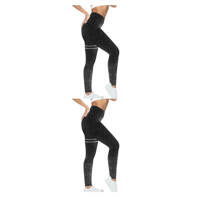 Qarigey Pantalones de cintura alta con estampado para correr, mallas de ejercicio, adelgazantes, transpirables, para viajar, hasta el tobillo, pantalones Negro METRO 2piezas Qarigey CBP185904