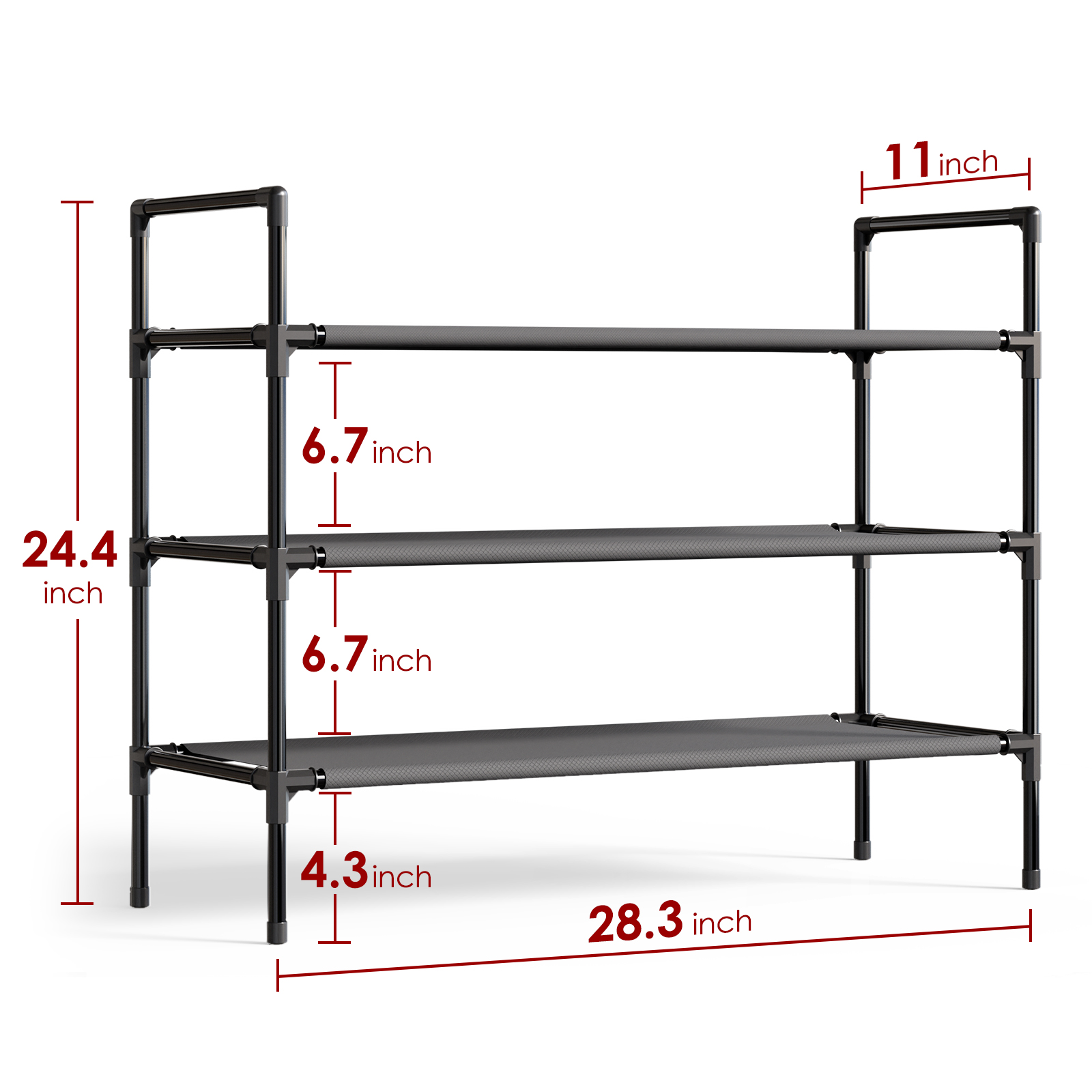 Sakugi 3-Tier Shoe Rack, Black Metal and Fabric photo 4