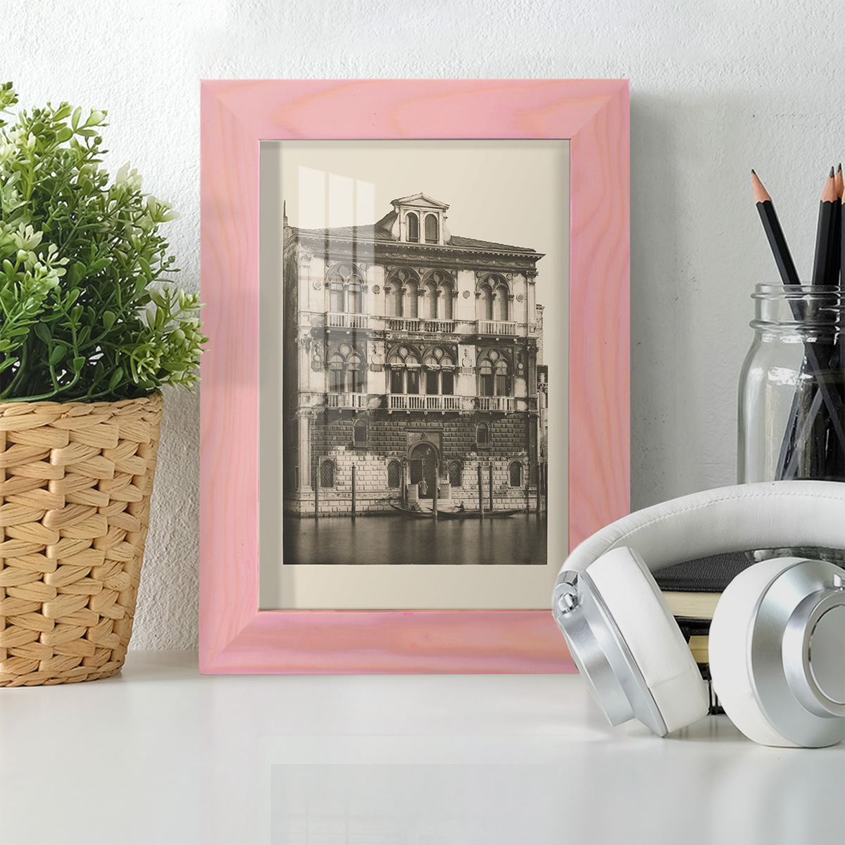 Vintage Views of Venice II - Framed Print w/glass - Sunset Pink