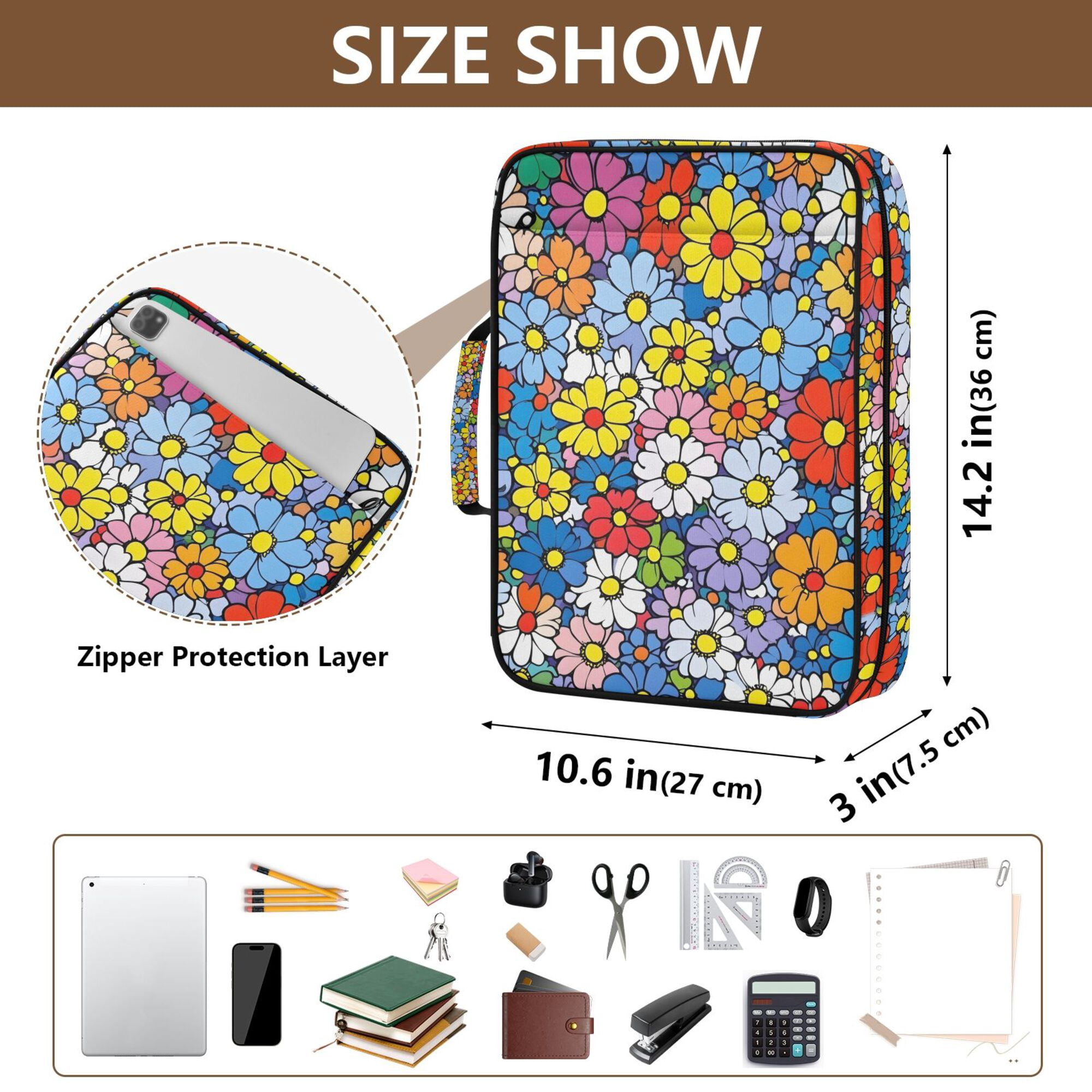 FORMRS Accordion File Folder A4 Size 7-Pocket Expanding Document Organizer Bag with 3 Ring Binder, Floral Fiesta