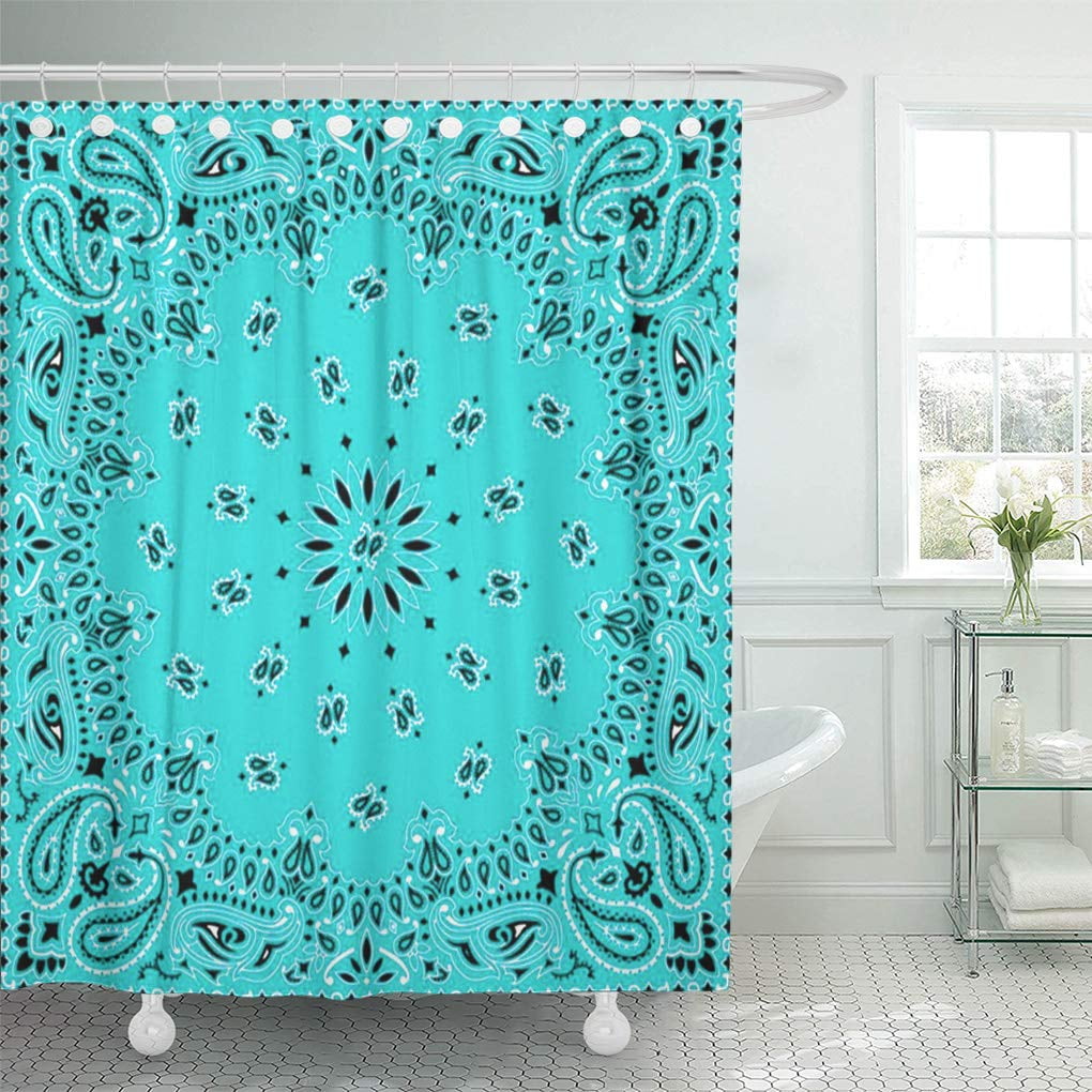 180CM Shower Curtain Panels Turquoise Flower Mandala Waterproof Fabric Polyester 