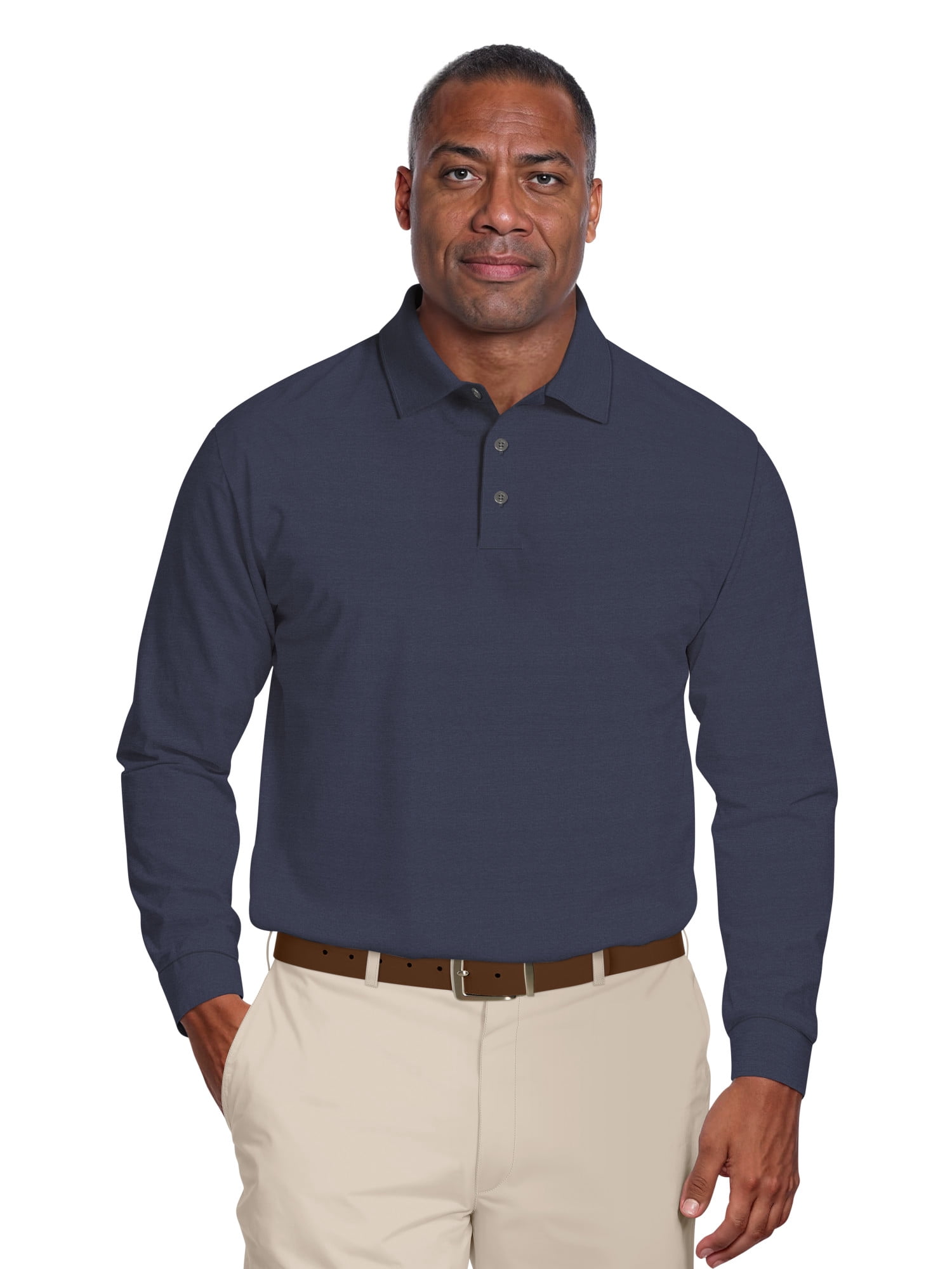 Ben Hogan Men's & Big Men's Performance Long Sleeve Heather Stripe Polo – Moisture Wicking, Easy Care, S-5XL