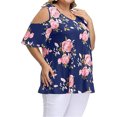 thumbnail image 4 of Camisa de mujer Blusa de manga corta con hombros descubiertos y estampado floral, azul, 3XL Methold AP002473-23, 4 of 6