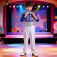 thumbnail image 2 of Hinvhai Boys Sequins Performance Outfits Shiny Shirt Pants Dance Skating Jazz Clothing Blue 12-13Years, 2 of 3