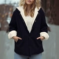 thumbnail image 3 of Otntypg Sherpa Fleece Lined Hoodie Jacket Tops for Women Casual Button up Long Sleeve Plush Thick Warm Hooded Outwear Coat Loose Comfy Fall Winter Outfit Clothes 2025 with Pockets Navy XL, 3 of 8