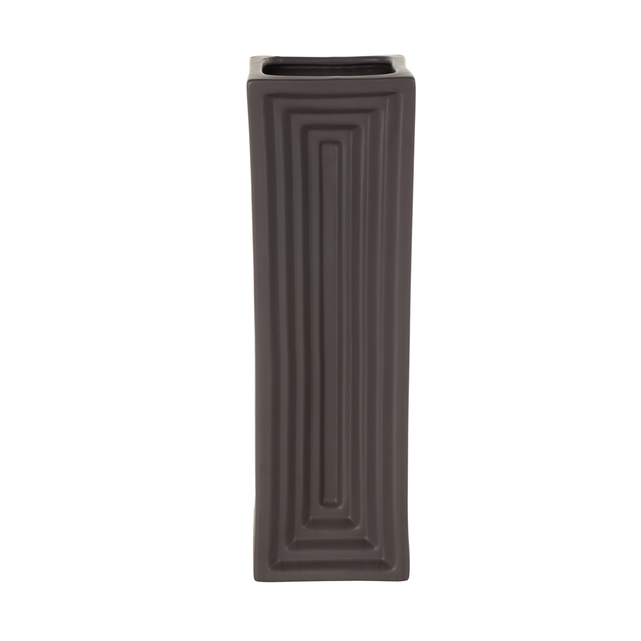 DecMode 18" Geometric Concaved Rectangular Black Ceramic Vase
