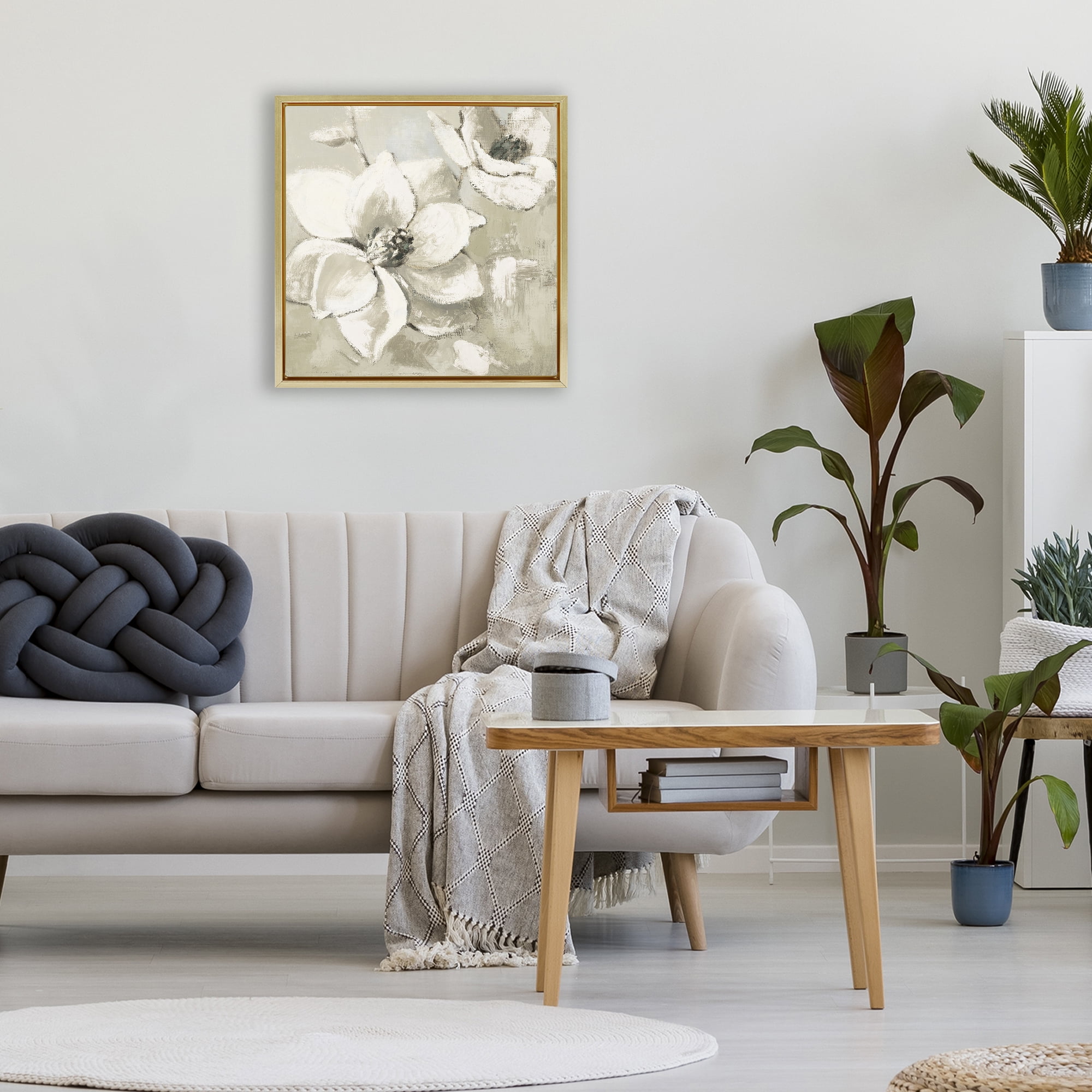 Stupell Industries Magnolias After Rain Gold Framed Floater Canvas Wall Art, design by Lanie Loreth