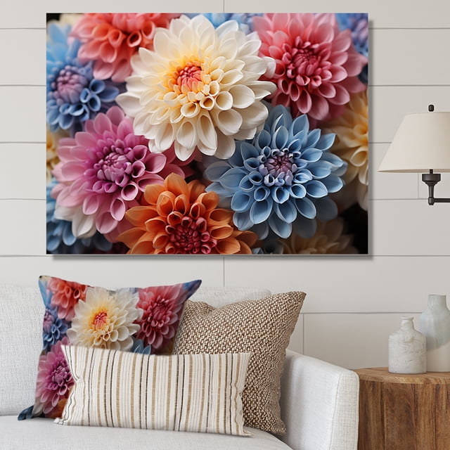 Designart Chrysanthemums Wall art decor, Chrysanthemums Wall Art, Chrysanthemums Vibrant composition I , Multi-Color Traditional Canvas wall art, 44x34 inches