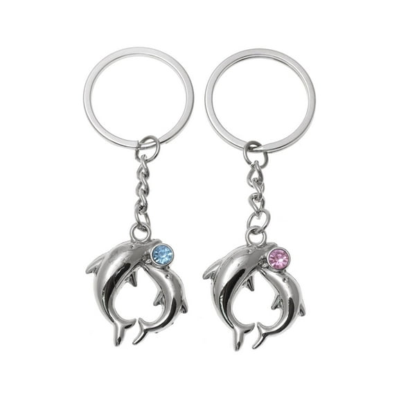 Couple Kissing Dolphine Heart Key Chain Key Ring 2 pcs