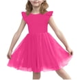 thumbnail image 2 of CIAKGIAF Big Girls Dresses Summer Ruffle Round Neck Casual Short Sleeved Comfortable Solid Color Princess Dress Hot Pink for 5-13Y, 2 of 7