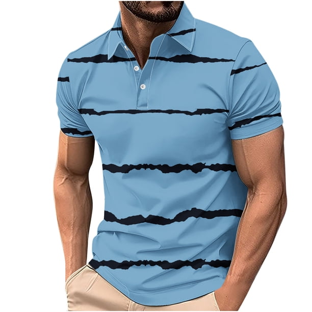 Camisas de Manga Corta de los Hombres Impresión Botón Cuello de Vuelta Casual Blusa Poliéster, Camisa de Moda para los Hombres Al Aire Libre Uso Diario