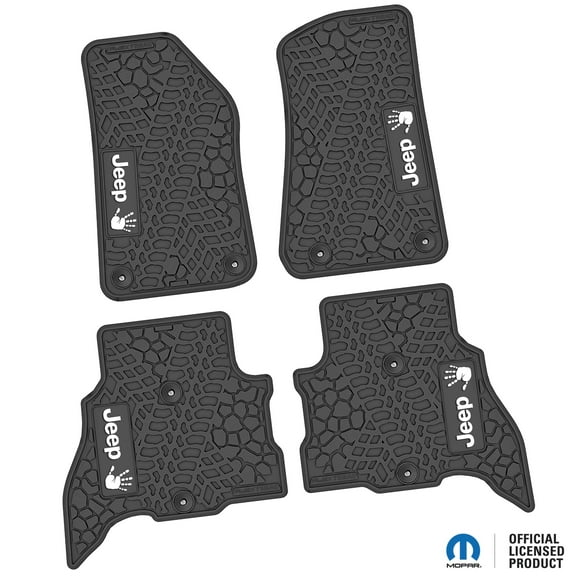 Flextread Floor Mats for 21-24 Jeep Wrangler 4xe - Mopar Licensed Factory Fit - Black w/ White Jeep Wave Insert - 100% Made in USA