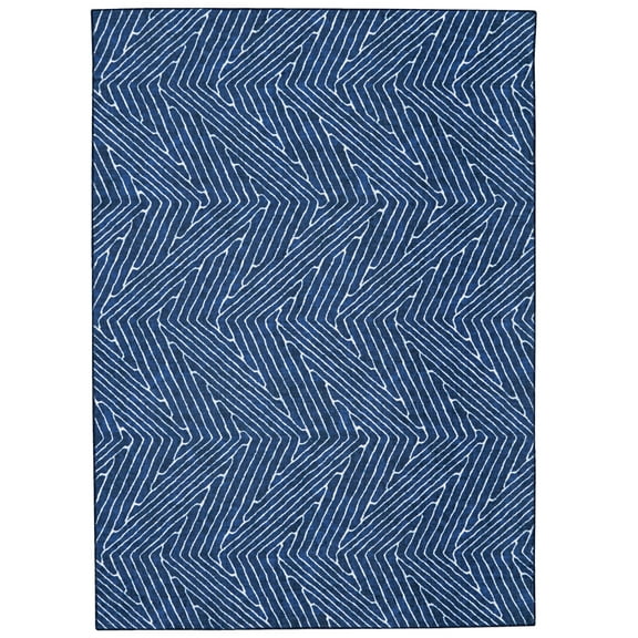 Linon Home Décor Washable Fuller Area Rug or Runner Collection, Blue and Ivory, 5' x 7'