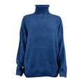 thumbnail image 4 of Herrnalise Women's Cable Cropped Sweater Long Sleeve Crewneck Pullover Knit Jumper Top Navy,M, 4 of 5