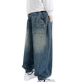 thumbnail image 2 of KYAIGUO Toddler Kids Boys Winter Solid Color Jeans Demin Pants Spring High Waisted Casual Fleece Baggy Sweatpants 5-15T, 2 of 7