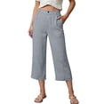 thumbnail image 1 of Women's Linen Cropped Pants Elastic Waist Wide Leg Summer Causal Capris, S, 1 of 4