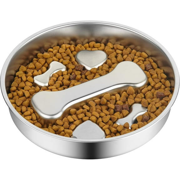 Slow Feeder Dog Bowl - Stainless Steel Dog Slow Feeder Food Bowl, Metal Non-Slip Lick Plate,Puppy or Cat Food Holder,Pet Supplies,Puzzle Maze Dish for Small & Medium Sized Breeds
