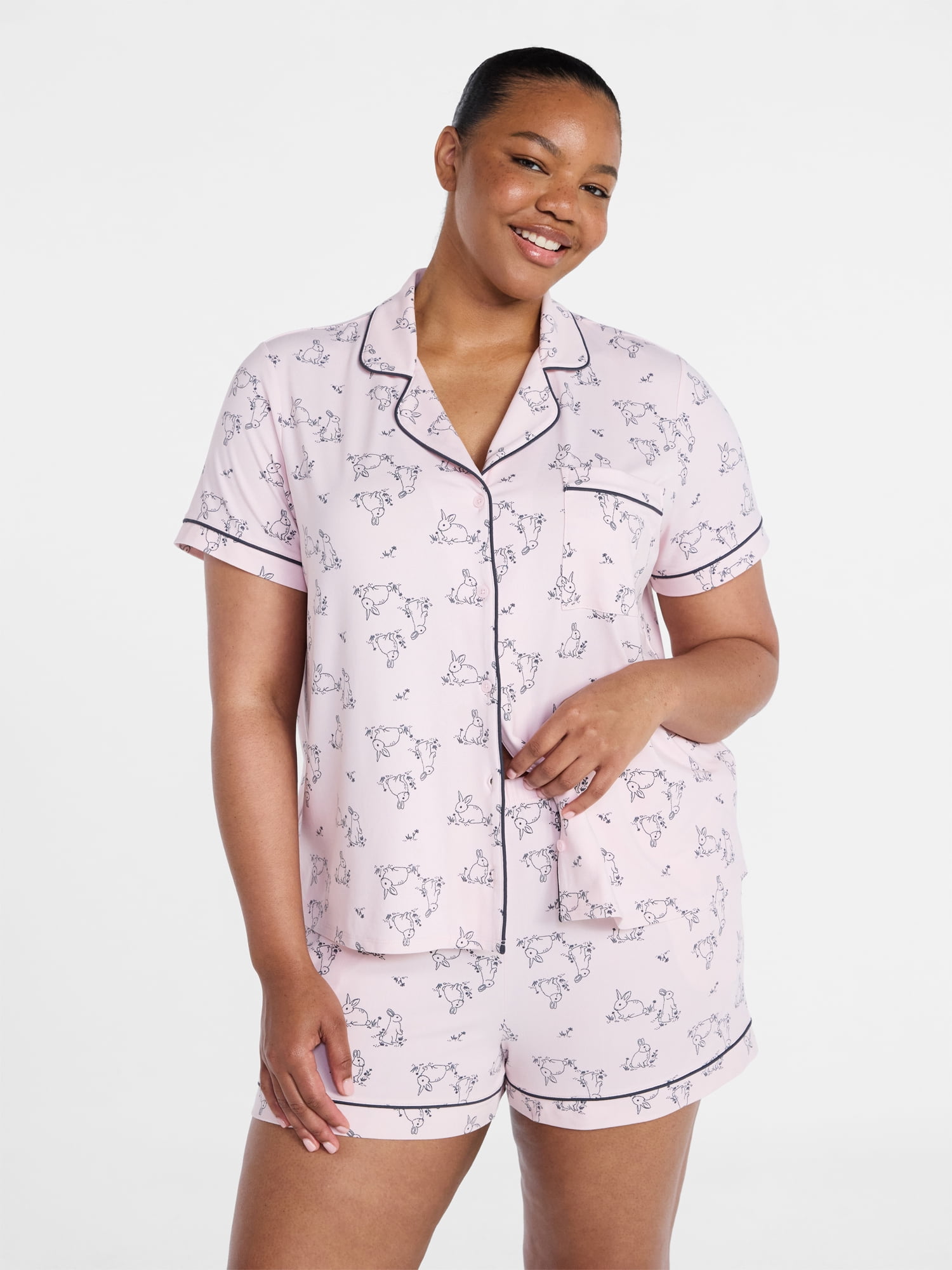 Joyspun Women’s Mommy and Me Notch Collar Top and Shorts Family Matching Pajama Set, Sizes XS-3X