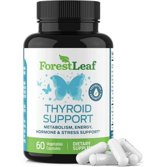 Forest Leaf Thyroid Support for Men & Women Natural Herbal Iodine Supplement, 60 Capsules