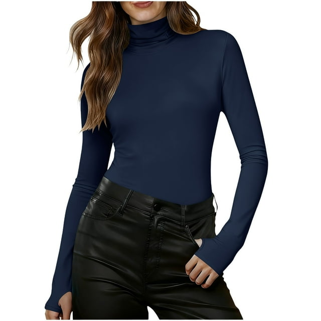 Wensltd Hauts à Col Roulé pour Femmes Manches Longues Haut Extensible Chemise de Base pour Superposition Automne Hiver Thermique