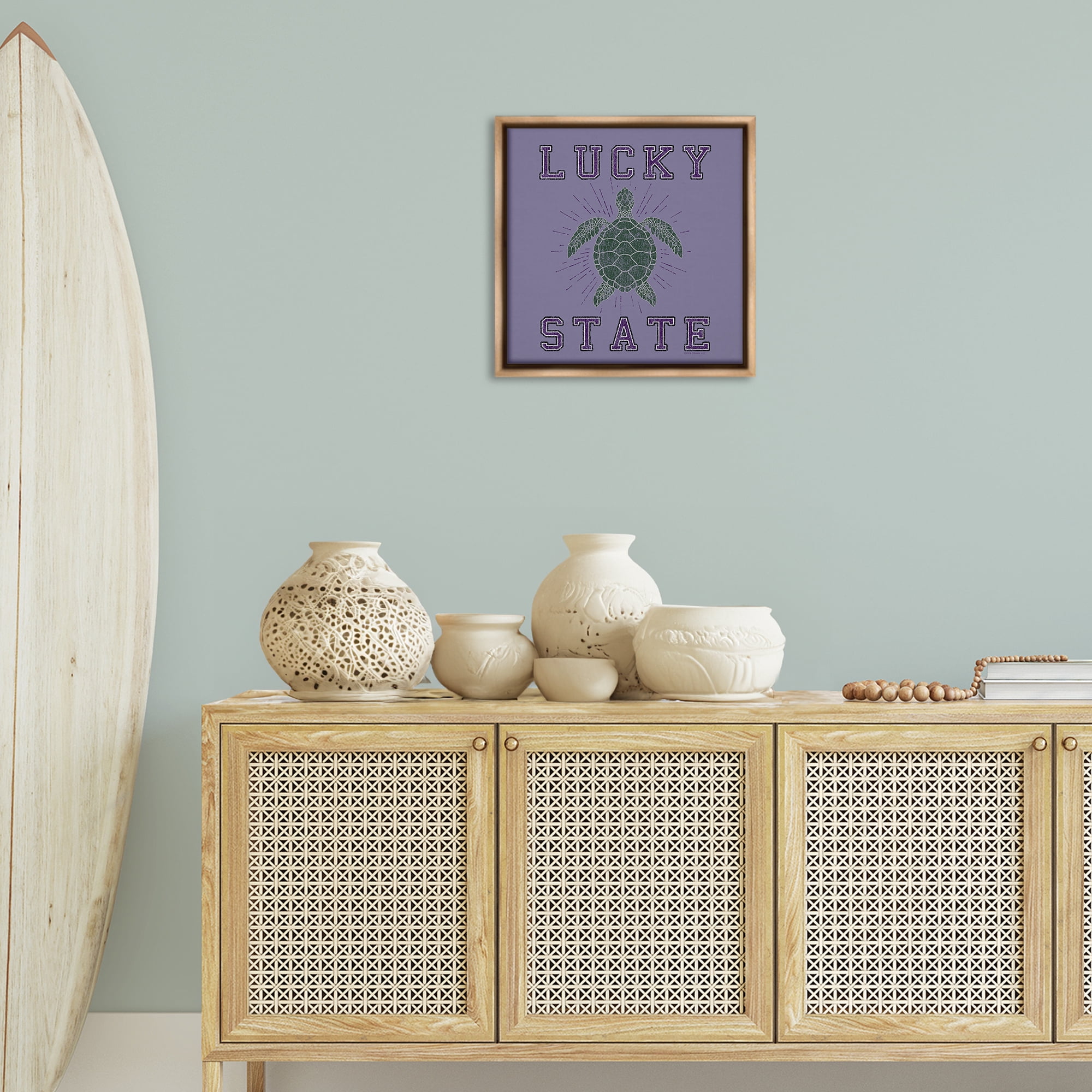 Stupell Industries Lucky Sea Turtle State Animals Painting Brown Floater Framed Canvas Art Print Wall Art, 18 x 18