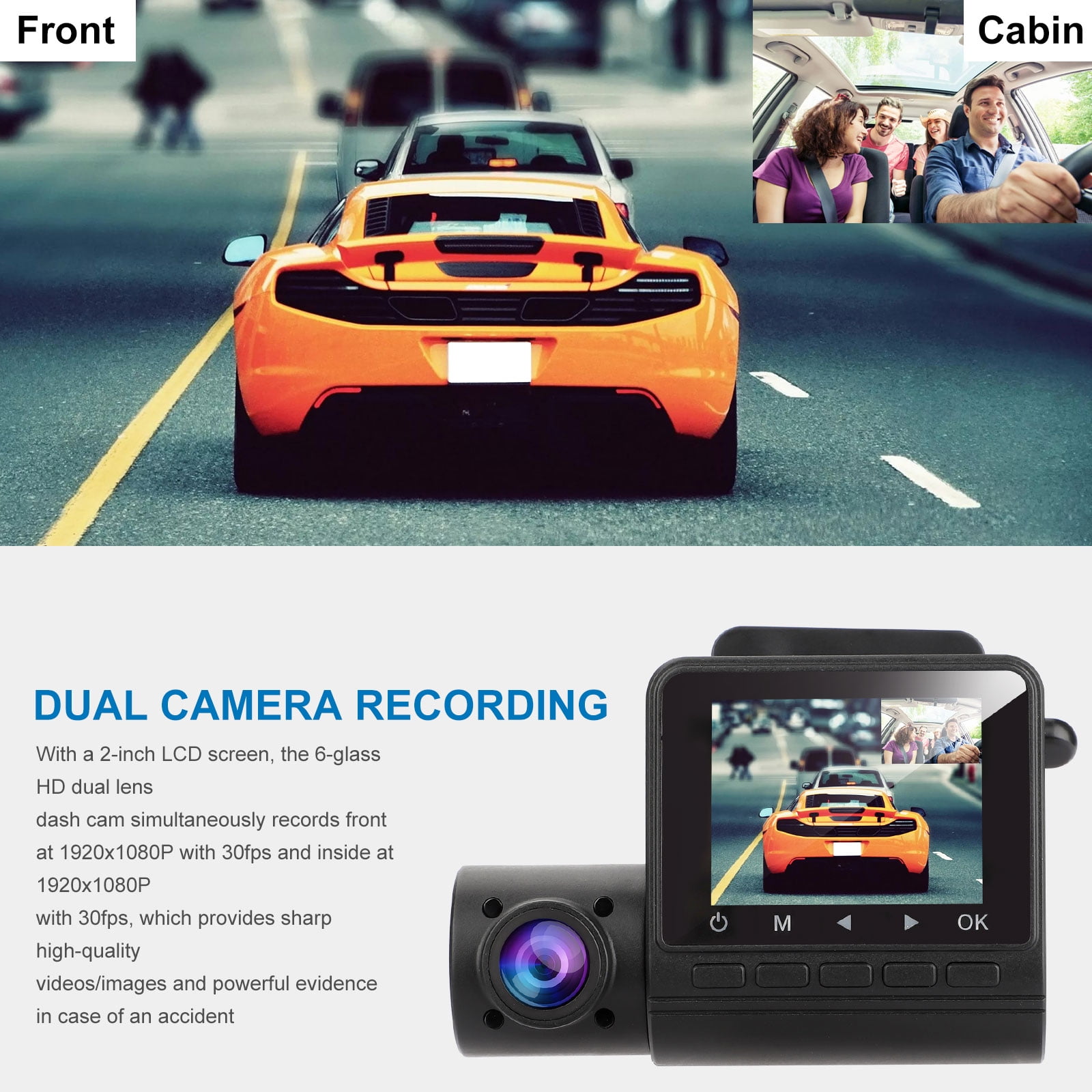 Caméra embarquée voiture dashcam full hd 1080p tactile grand angle recul  gris + sd 8go yonis YONIS Pas Cher 