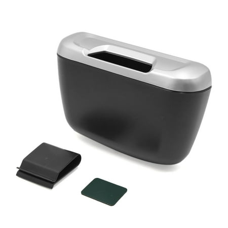 Black Silver Tone Car Trash Rubbish Can Garbage Dust Dustbin Box