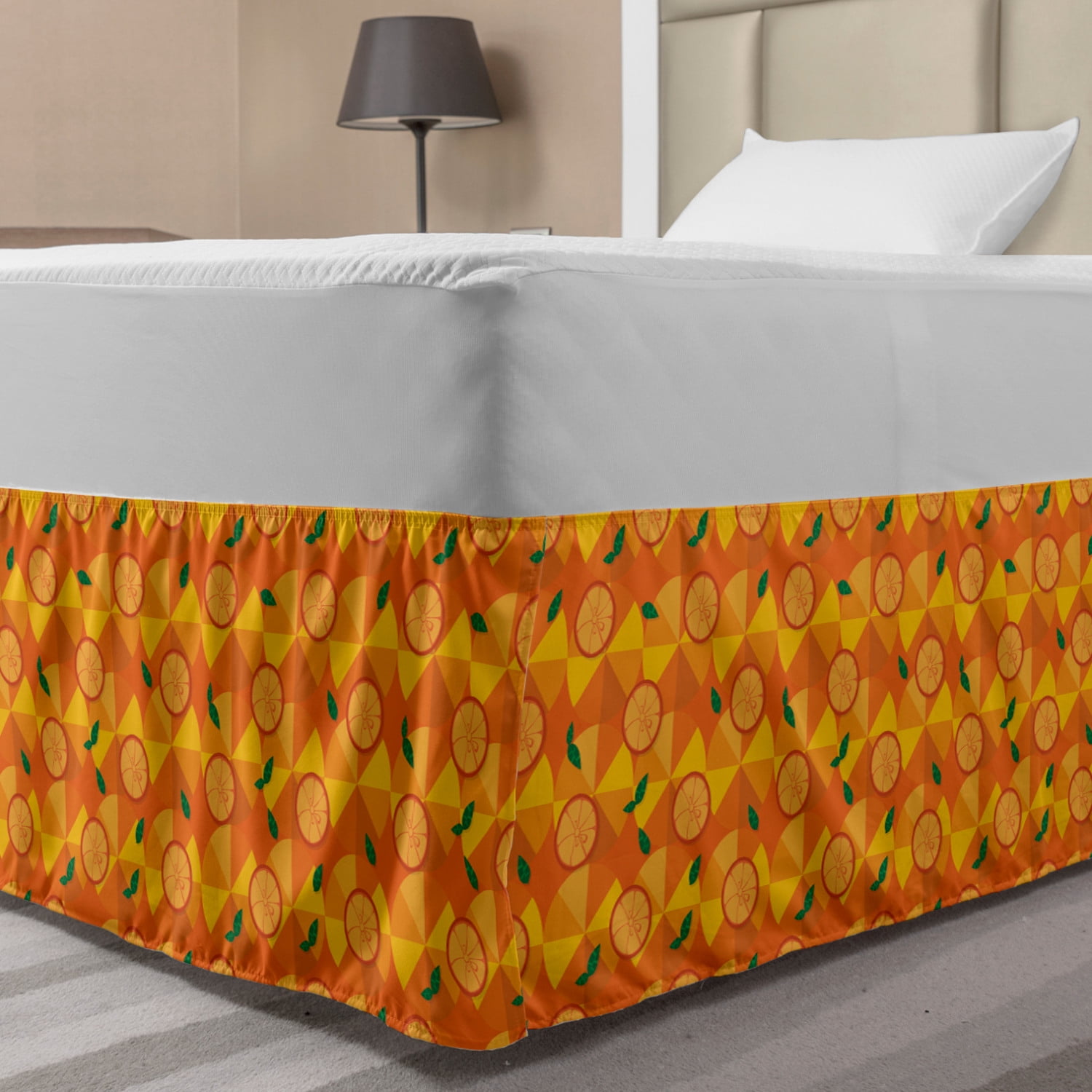 Orange and Yellow Bed Skirt, Citrus Slices and Rounds, Elastic Bedskirt