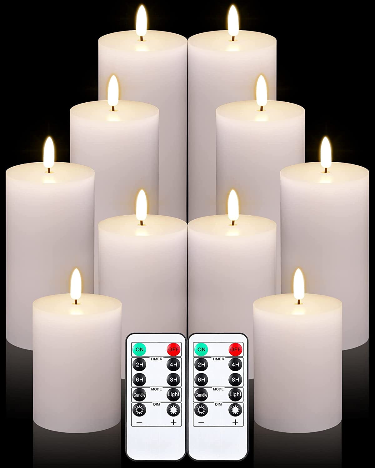 White Flameless Candles Set 10 Pack Flicker LED Candles with Remote