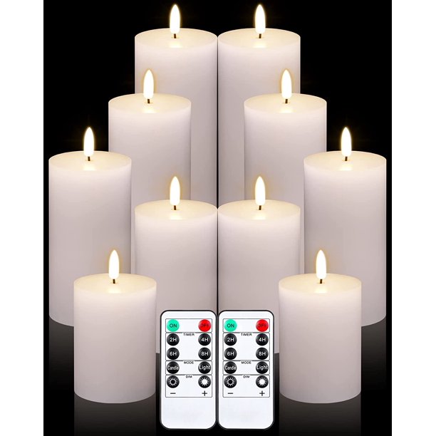 White Flameless Candles Set 10 Pack Flicker LED Candles with Remote Realistic Real Wax Candles