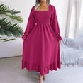 thumbnail image 2 of Long Sleeve Long Dress for Women Square Neck Solid Color Commuting Horn Long Sleeve Large Hem Ruffle Dress Boho Long Puff Sleeve A Line Maxi Dress, 2 of 8