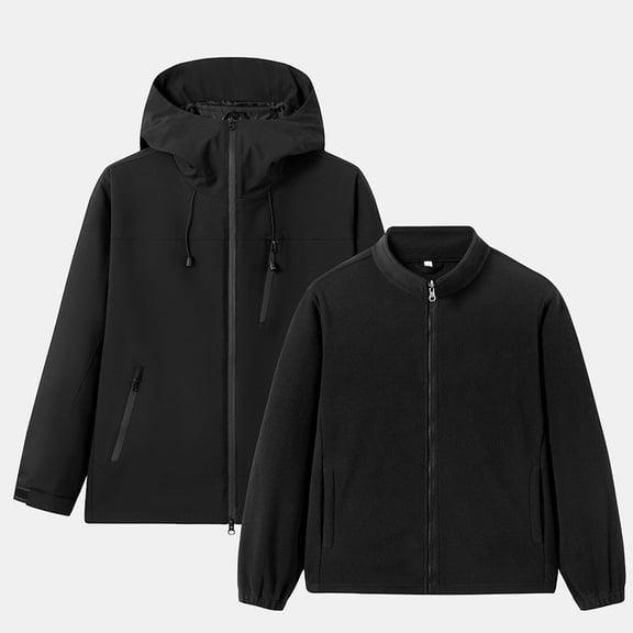 Windbreaker Jackets for Men Outdoor Three In One Hiking Jacket Windproof Jacket Warm And Thick Long Sleeved Hooded Casual Jacket/jacket Windbreaker Men Black S