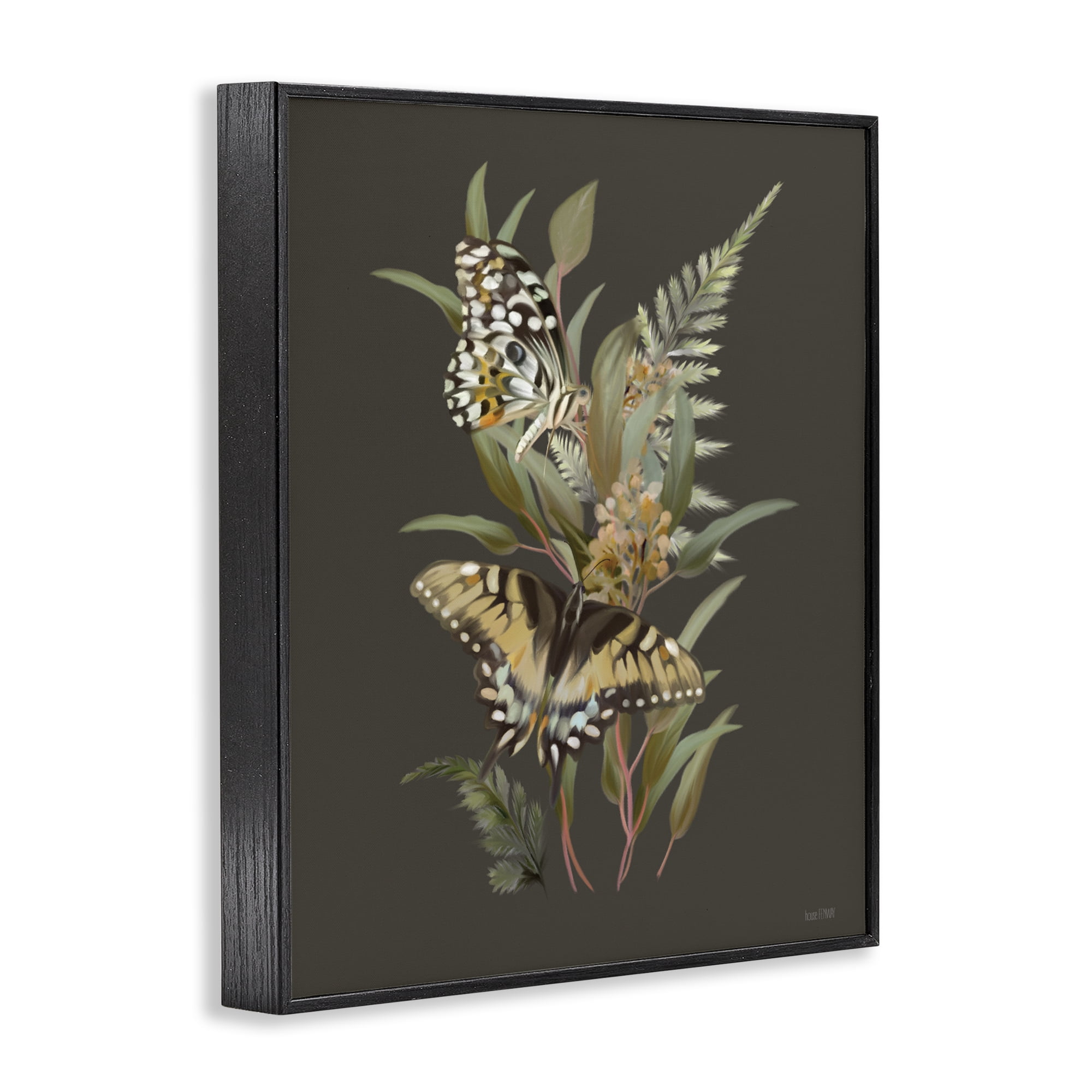 Stupell Industries Twin Swallowtails & Greenery Black Framed Giclee Art, design by House Fenway