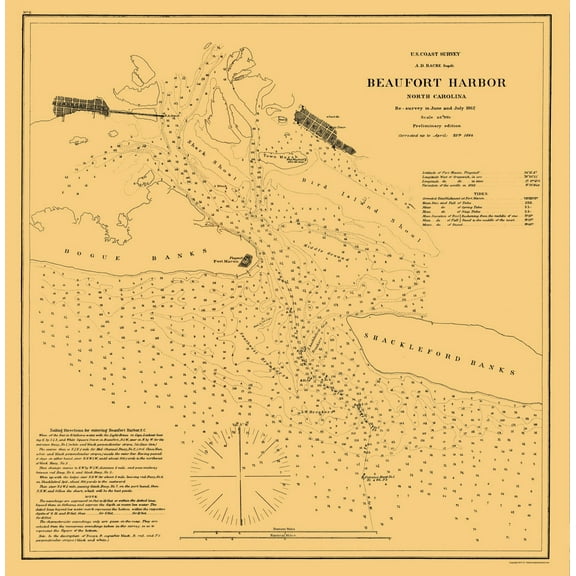 Historic Nautical Map - Beaufort Harbor - Krebs 1864 - Vintage Wall Art