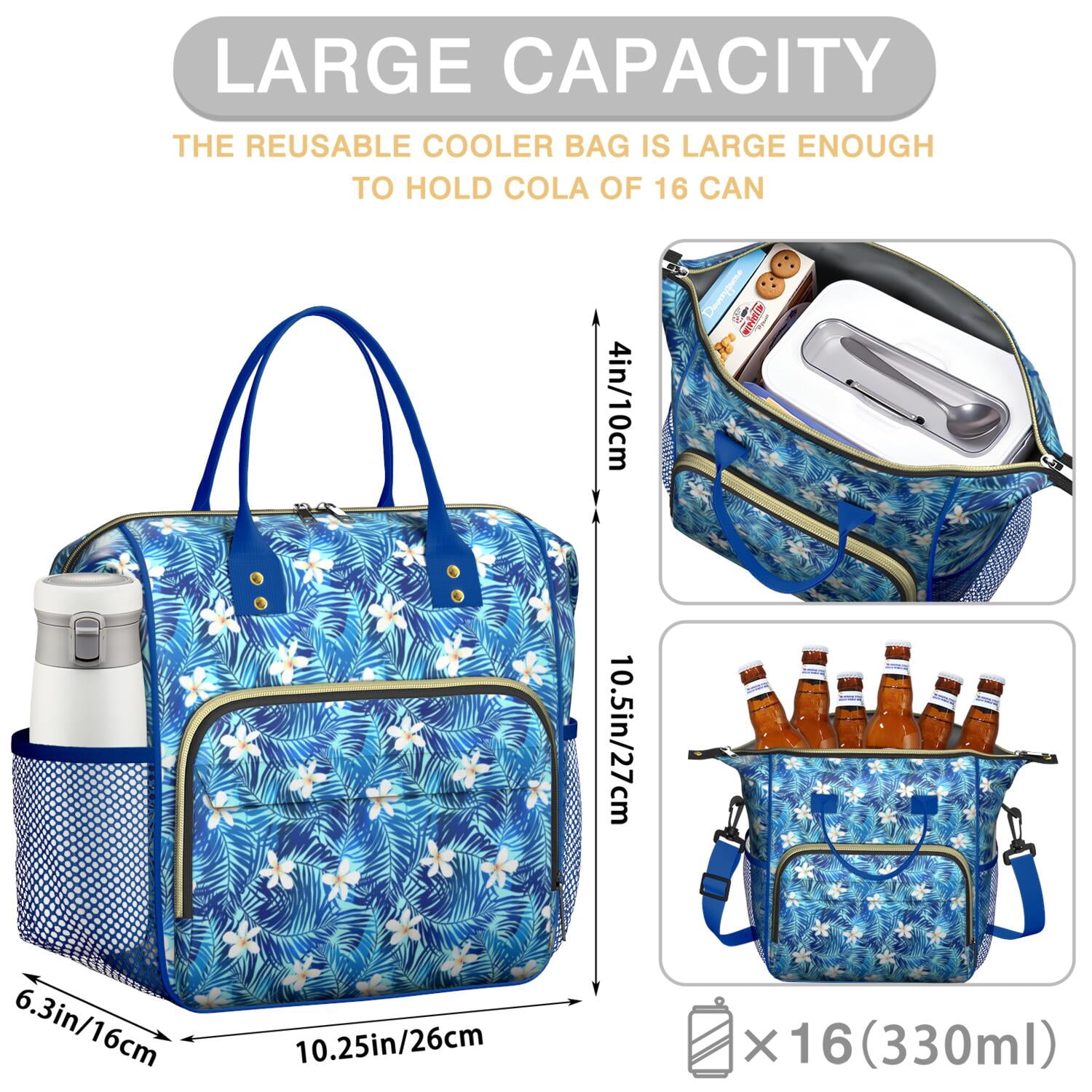 Palm Leaf & Exotic Flowers Lunch Bag - Large Insulated Cooler Tote with 100% Leakproof Design - Perfect for Office Workers & Students