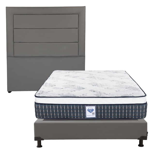 Colchón Matrimonial Spring Air Cardona + Box Base Cama + Cabecera Bolt Gris