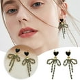 AaSFJEG Heart Bow Grey Rhinestone Earrings Fene Quality Earrings Tassel