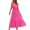 thumbnail image 2 of RYDCOT Womens Flowy Maxi Dresses for Summer 2024 Solid Color Sleeveless V-Neck Pleated Ruffle Dresses Elegant Beach Vacation Dresses Sale or Clearance Hot Pink, 2 of 6