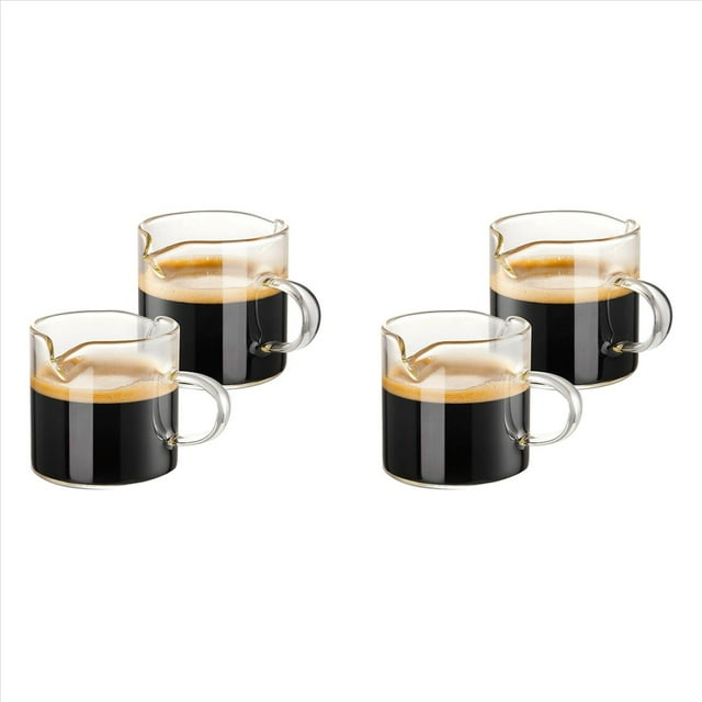 Juego de 4 Tazas de Café Expreso, Tazas de Doble Boquilla de 4 Onzas, Vasos de Chupito de Café Expreso, de Leche con Asa, Vidrio Transparente, Café Expreso