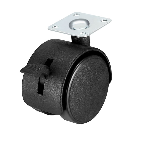 4 PCS Ruedas de ruedas giratorias de 1 pulgada Nylon Placa superior Montaje Caster Twin Rueda Negro 1.5 pulgadas con freno 8x