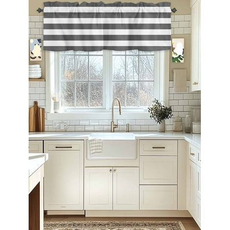 Kitchen Valances for Window Modern Gray and White Stripes Light Filtering Rod Pocket Valance Curtain Rustic Country Farmhouse Short Curtains Window Topper for Bedroom Bathroom Living Room 54x18in